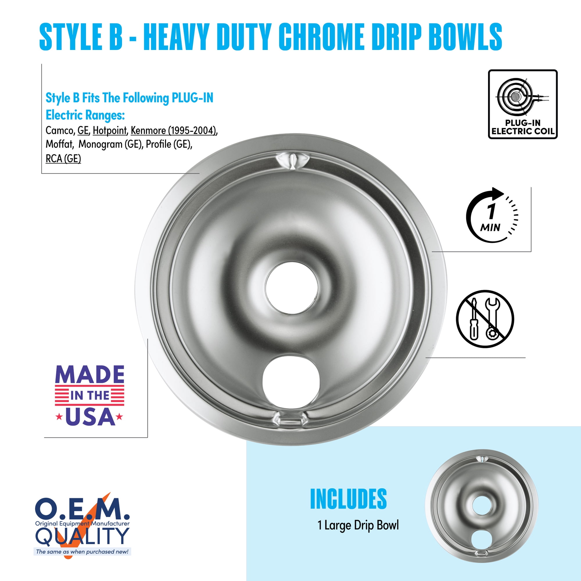 Range Kleen 120A One Large Style B Heavy Duty Chrome Drip Bowl