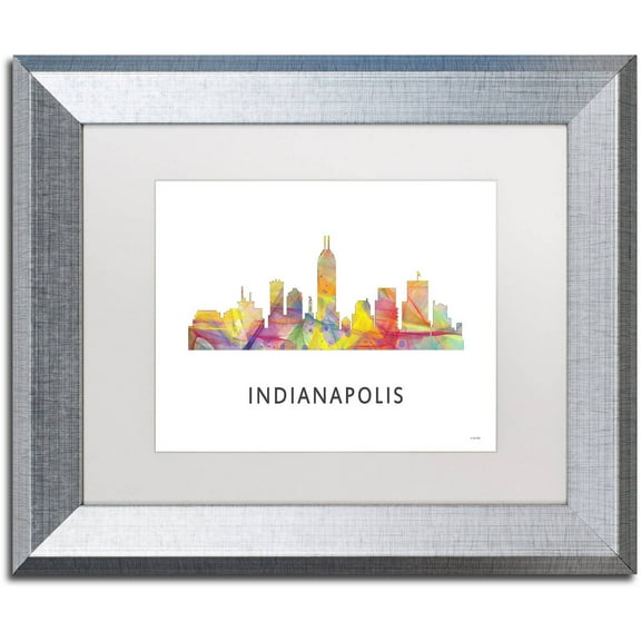 Trademark Fine Art 'Indianapolis Indiana Skyline WB-1' Canvas Art by Marlene Watson, White Matte, Silver Frame
