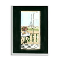 Stupell Industries European Balcony Entrance Parisian Eiffel Tower Architecture Travel & Places Painting White Framed Art Print Wall Art, 16 x 20