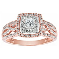 Forever Bride 10K Rose (Pink) Gold 1/2 CTTW Diamond Cushion Bridal Ring, Women, Adults