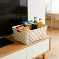 thumbnail image 4 of White Plastic Basket, Home Organization and Storage Baskets with Handles, Space Saving Woven Organizer Bins Plastic Storage Basket for Organizing Cabinets,Closets, Shelves, Countertops, 4 of 6