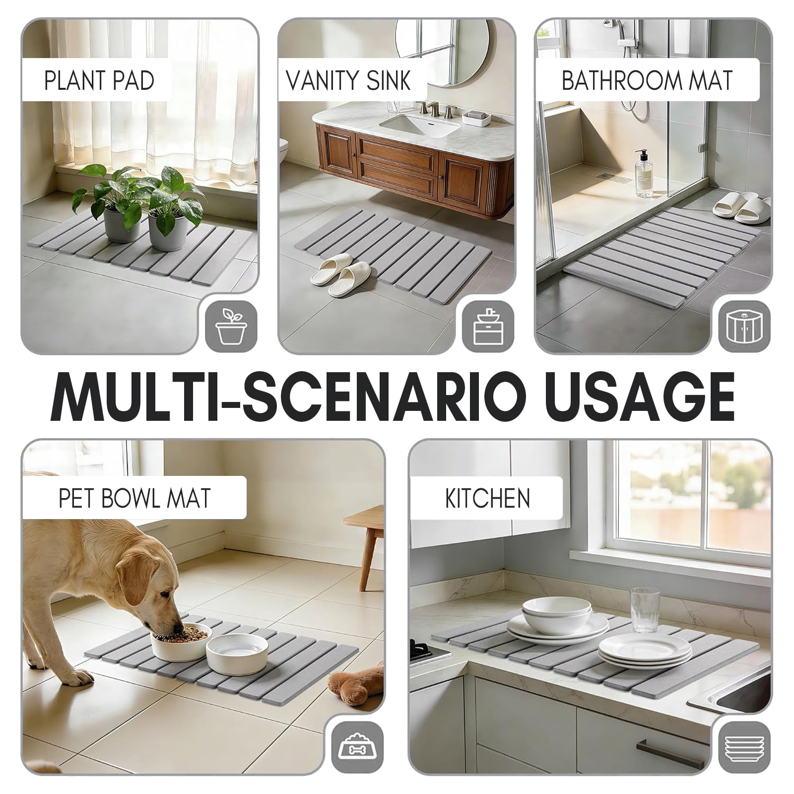 Large Foldable Stone Bath Mat,Diatomaceous Earth with Non-Slip and Super Absorbent, Dry Mat with Quick Dry for Bathroom