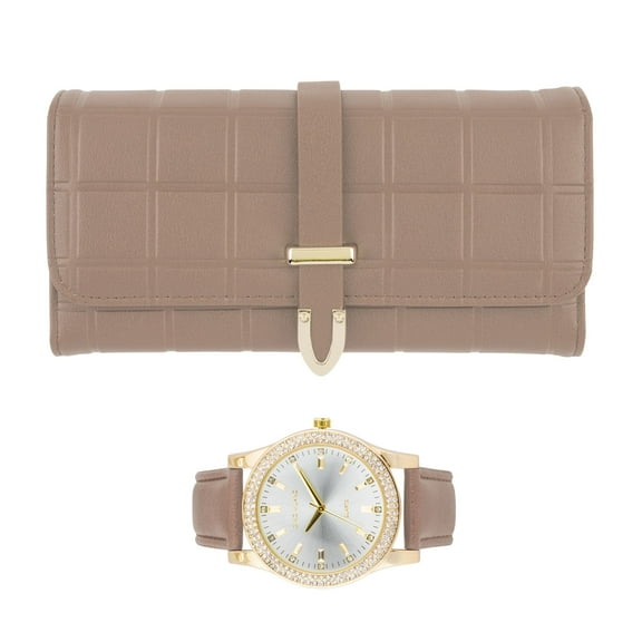 Gino Milano Women's Luxury Watch & Matching Leather Wallet Set – Elegant Gold Timepiece with Stylish Tri-Fold Clutch