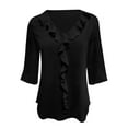 thumbnail image 4 of Womens Chiffon Pleated Blouse Mid Sleeve V Neck Ruffle Detail Loose Fit Top, 4 of 8
