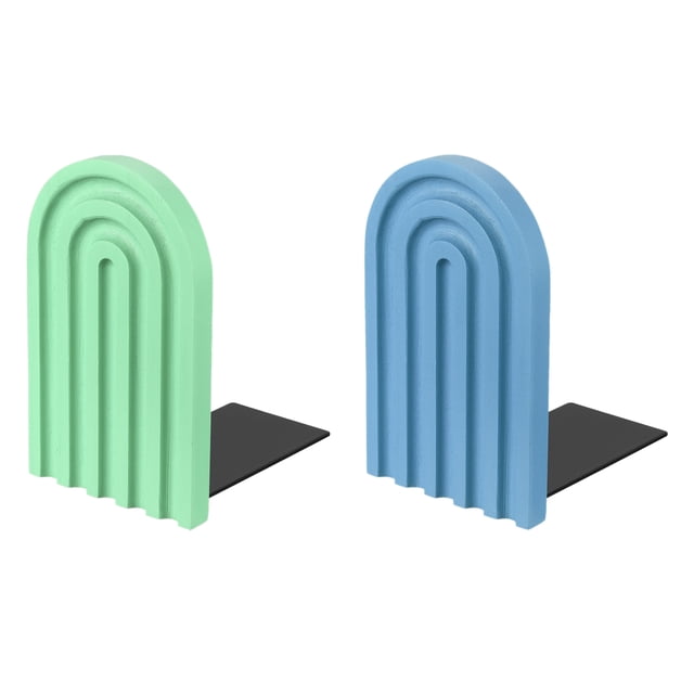 Uxcell 2Pcs Sujetalibros Arcos Boho, Antideslizante de Madera para Estantes, Soporte para Libros Decorativo, Azul Cielo/Cian