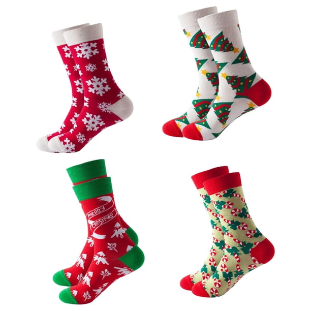 4 pares de calcetines navideños, calcetines hasta la pantorrilla, calcetines suaves de Navidad, calcetines novedosos, calcetines cálidos de invierno