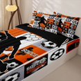 thumbnail image 3 of Castle Fairy Minimalist Soccer Collage Zipper Twin Comforter Sets with Fitted Sheet and 2 Pillowcases, Sports Theme Zipper Bedding Set, Orange Black White,4-Piece,Black Reversible, 3 of 6