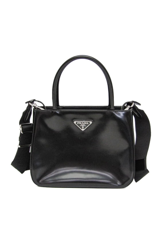 Pre-Owned Prada Brushed Leather SPAZZOLATO 1BA320 Women's Leather Handbag,Shoulder Bag Black