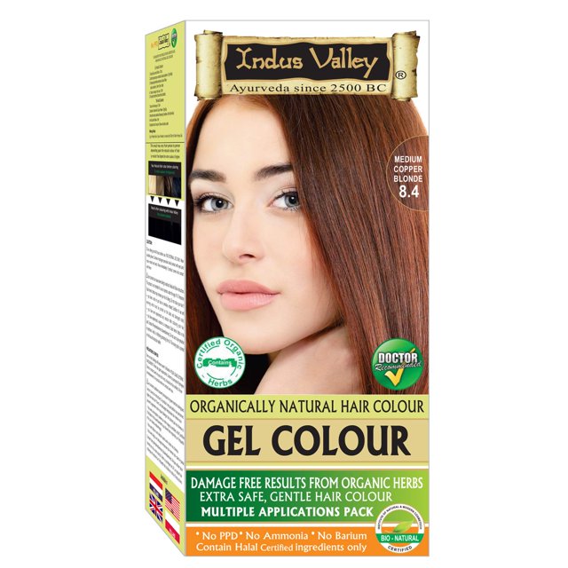 Color de cabello en gel orgánico natural sin daños de Indus Valley | Sin amoníaco, vegano y sin crueldad animal | de hasta el de las canas Resultados duraderos | Rubio cobrizo medio 8.4 (20 gramos