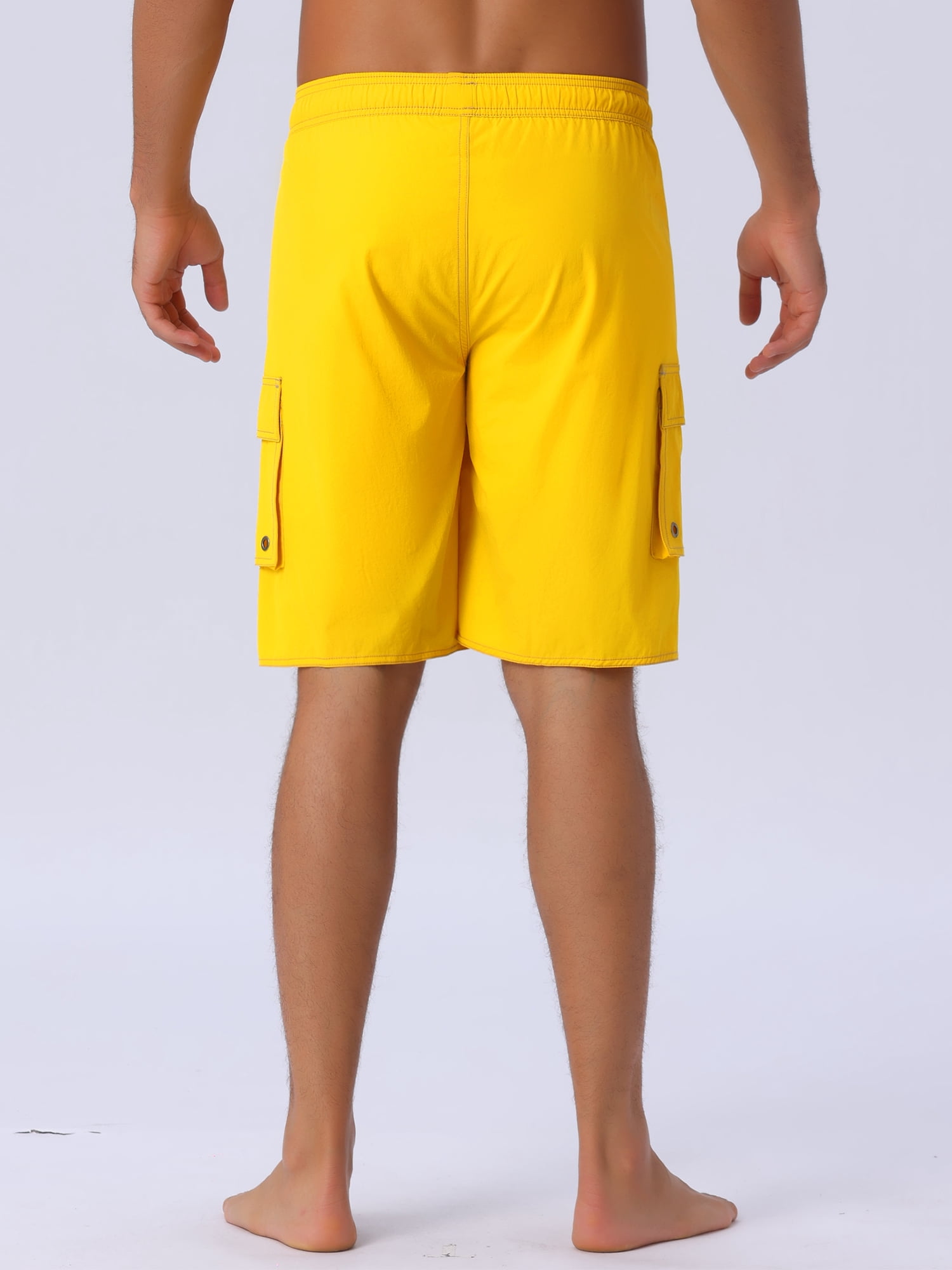 DARING DIVA Men's Solid Color Side Pockets Lining Summer Board Shorts 32 Yellow