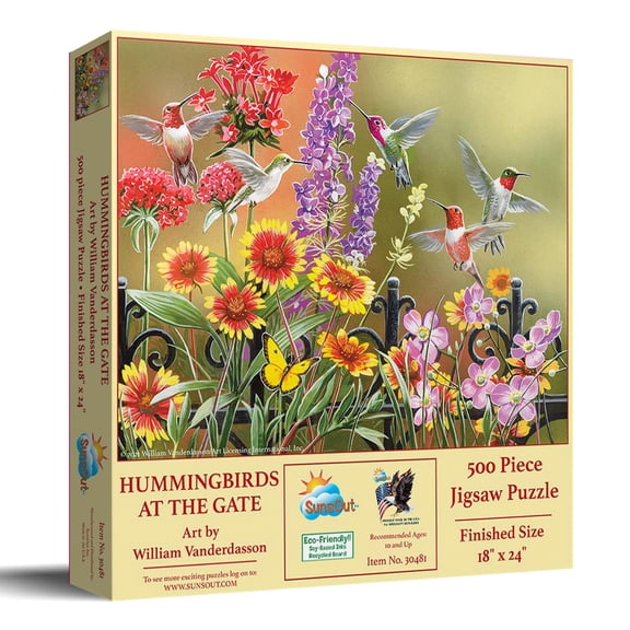 SUNSOUT INC - Hummingbirds at the Gate - 500 pc Jigsaw Puzzle by Artist: William Vanderdasson - Finished Size 18" x 24" - MPN# 30481