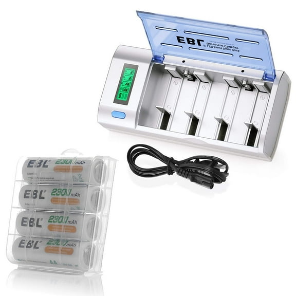 EBL AA Rechargeable Batteries (4-Pack), 2300mAh Double a Batteries with LCD Battery Charger