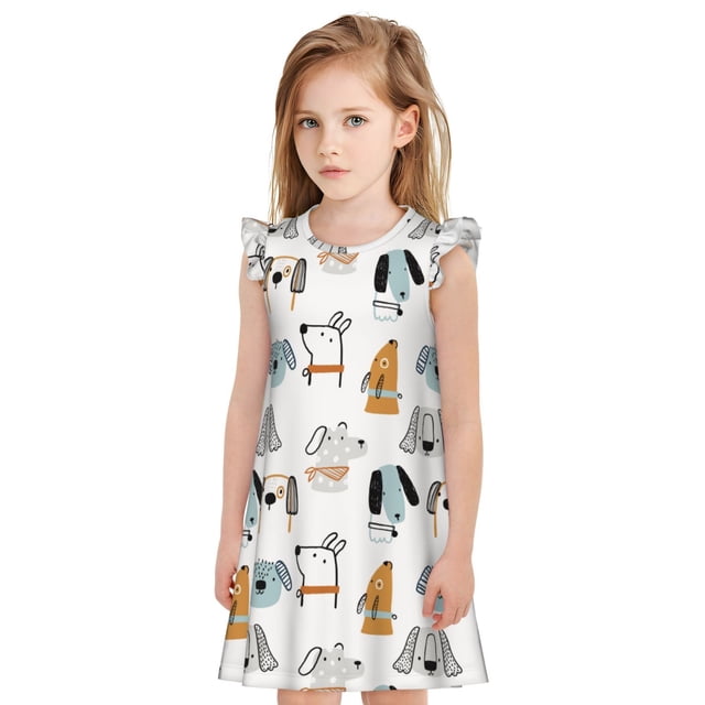Vsdgher Chemises de Nuit Chiot pour Filles Manches Courtes à Volants Robe de Nuit Pyjama pour Fête-Moyen