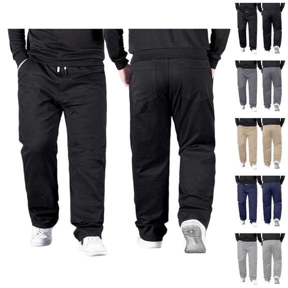 Men's Pants Casual Big And Tall 2026 Drawstring High Elastic Waist Straight Leg Loose Fit Stretch Trousers with Pockets