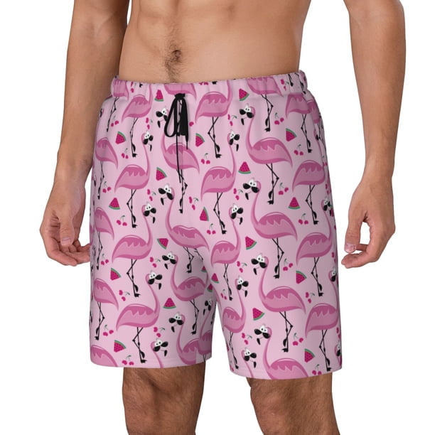 Fotbe Cute Watermelon Flamingo Traje de Baño para Hombre – Shorts de Natación de Secado Rápido con Forro y Bolsillos-Medium