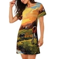 thumbnail image 2 of Fotbe Oil Painting Style Pasture Cow Bata de Dormir para Mujer con Estampado, Camisón de Algodón de Manga Corta, Ropa de Dormir Casual, 2 of 6