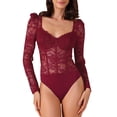 thumbnail image 1 of INSPIRAR CHIC Body de Encaje Versátil de Manga Larga con Diseño Transparente para Mujeres L Rojo, 1 of 6