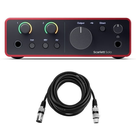 Focusrite Scarlett Solo 4th Gen USB Interface with Software Suite, Bundle with H&A 15' XLR Microphone Cable