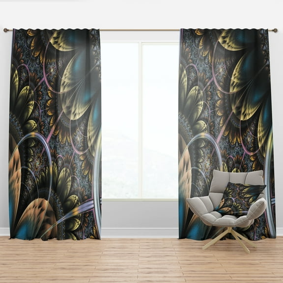Designart 'Symmetrical Dark Orange Fractal Flower' Abstract Curtain Panel