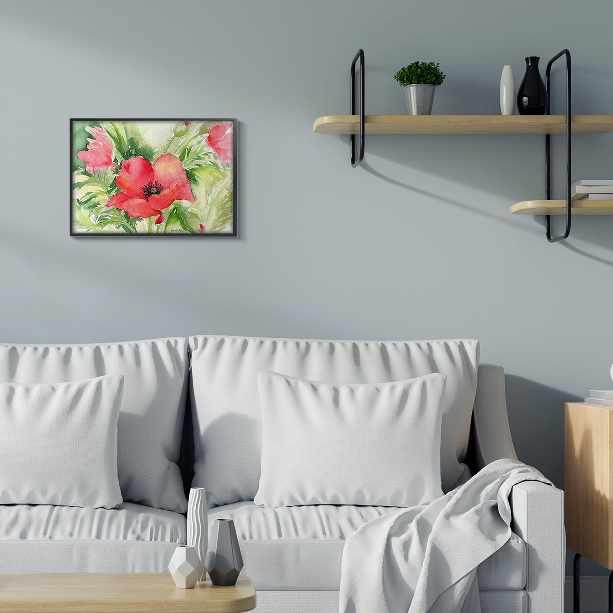 Stupell Industries Red Poppies Surrounded by Soft Greenery Black Framed, 16 x 20, Design by Melissa Hyatt LLC