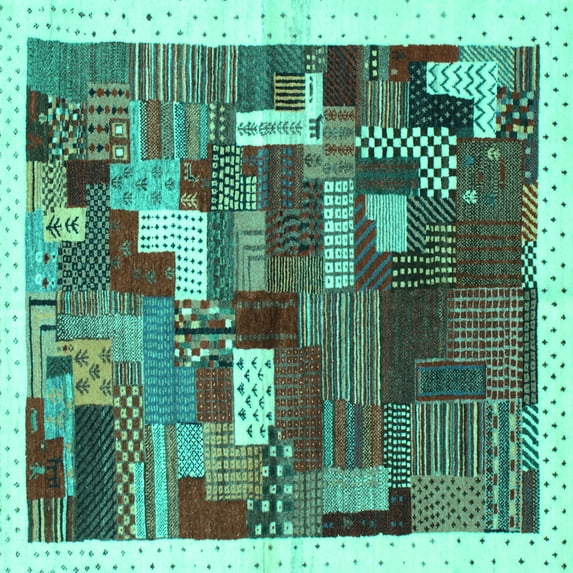 Ahgly Company Machine Washable Indoor Square Abstract Turquoise Blue Contemporary Area Rugs, 6' Square
