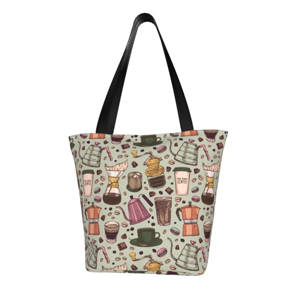 Kuqiui Coffee pots cup Print Canvas Tote Bag for Women Cute Clothing Book Aesthetic Casual Reusable Tote Shoulder Bags
