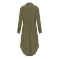 thumbnail image 4 of Cotton Linen Shirt Dress for Womens Pleated Button Long Dress Long Sleeve A-line Loose Swing Dress with Pockets Army Green M, 4 of 7