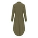 thumbnail image 4 of ICHUANYI ClearanceWomen's Solid Color Single Breasted Lapel Drawstring Shirt Dress Cotton Linen Dress(Army Green, L) ICHUANYI WER20232080504285, 4 of 9