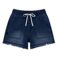 thumbnail image 6 of Favoffer Women High Waist Denim Shorts Solid Color Relaxed Jean Bottoms Adjustable Drawstring Waist Casual Classic Denim with Side Pockets for Summer Daily, 6 of 9