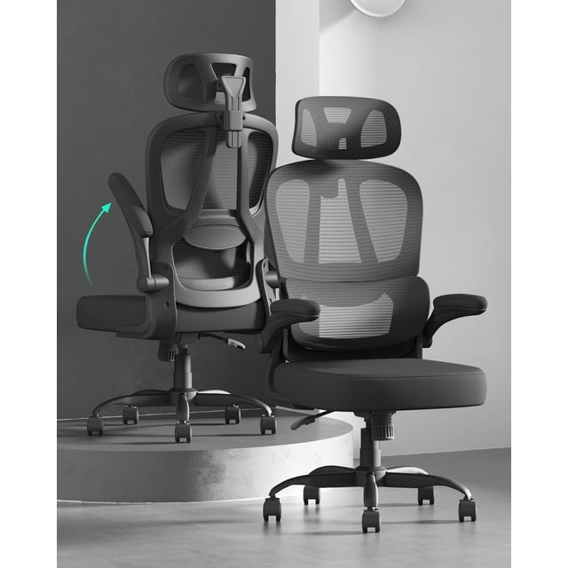 Computer Chairs Ergonomic Office Chair Breathable Mesh Desk Chair for Adults Back Office Chair with Lumbar Support & Flip-up Armrests Executive Swivel Office Chair