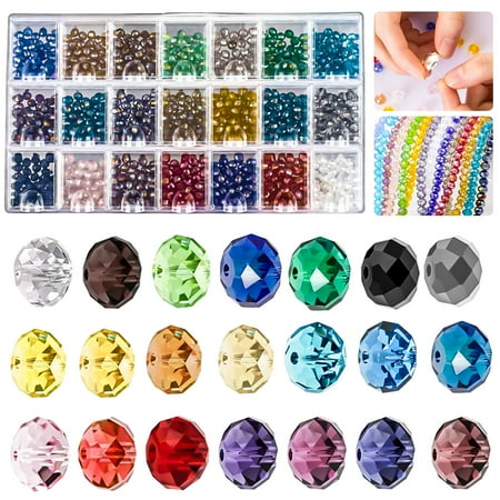 TSV 1050pcs Crystal Glass Rondelle Beads, Multi-Color Clear Crystal Beads for Beading Craft Jewelry Making, 6mm 21 Colors