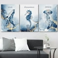 thumbnail image 3 of wall26 Canvas Print Wall Art Set Gold Blue Ocean Whale Seahorse Jellyfish Nature Animals Illustrations Realism Rustic Landscape Colorful for Living Room, Bedroom, Office - 24"x36" x 3, 3 of 5