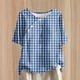 thumbnail image 1 of Fiudx Ofertas Relámpago Top de Manga Corta con Cuello Redondo y Botones de Lino con Estampado Informal para Mujer, 1 of 5