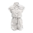 thumbnail image 4 of SRZYMJ Formal Jumpsuit for Women Stylish Ladies Distressed Denim Jumpsuit Shorts Summer Casual Wear with Elastic Waistband and Comfortable Short Sleeves for, 4 of 5