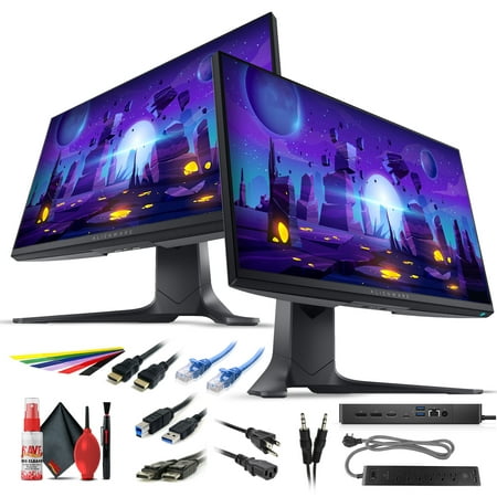 2 x Alienware AW2521HF 24.5" 16:9 240 Hz IPS Gaming Monitor (AW2521HF) + Dell WD19S Dock + Surge Protector + AUX Cable + Network Cable + Cable Straps + Cleaning Kit + More