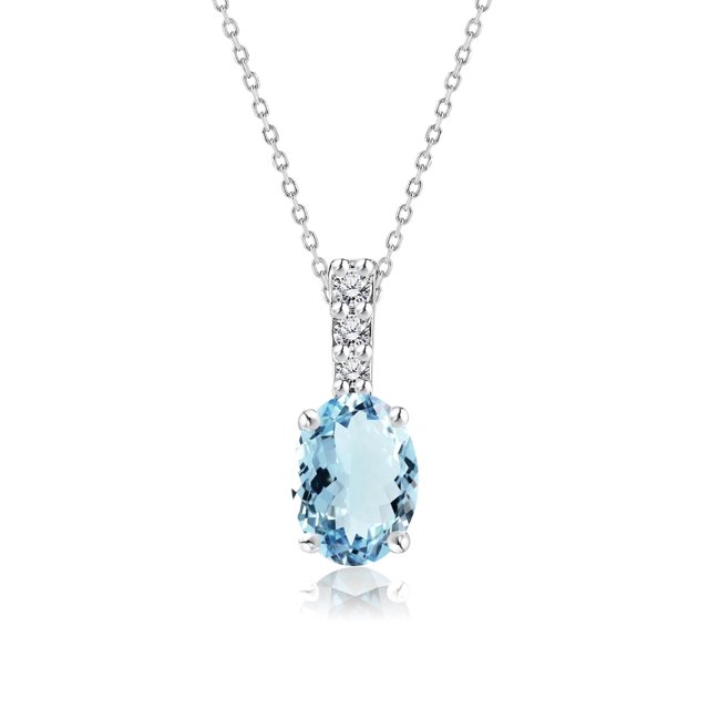 JeenMata Collar con Colgante de Aguamarina de Talla Ovalada Impecable de 1,25 Quilates, Piedra Natal de Marzo, para Mujer, en Oro Blanco de 18 K sobre Plata