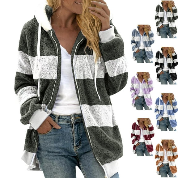 Admvng Coats for Women Plus Size Winter Warm Loose Plush Long Sleeve Hooded Zipper Jacket Winter Long Coats for Women S-5XL