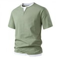 thumbnail image 2 of AHTJRT Men's Casual Soft Stylish Stretchy Contrast Color Fitted Henley Tee Tops Green 2XL, 2 of 4