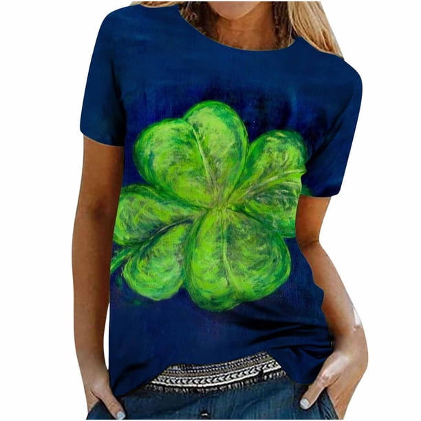 Tops a la moda para mujer, divertidas camisetas blancas holgadas informales con estampado del Día de San Patricio, camiseta con estampado de blusa Pompotops hfajkhk127318