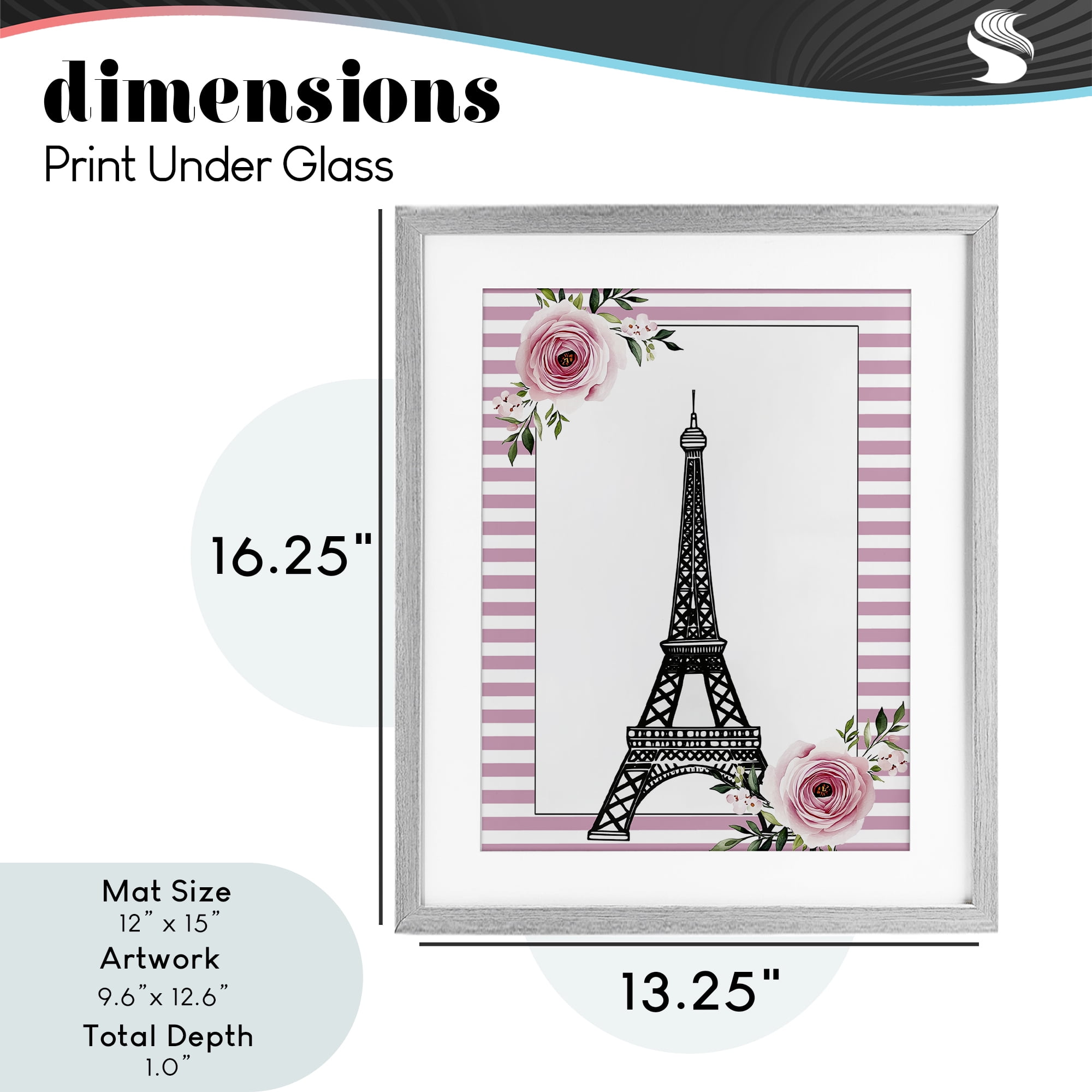 Parisian Tower & Roses Gray Framed Print Under Glass, design by Christine Simpson Art