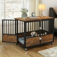 thumbnail image 4 of Dextrus 38" Wooden Dog Crate Furniture with Wheels,Double-Doors Dog Kennel Indoor,End Table & Dog Cage Table - Rustic Brown, 4 of 10
