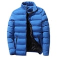 thumbnail image 2 of WTOBBY Men's Short Padded Jacket, Stand Collar Casual Quilted Coat with Solid Color Design, Lightweight Warmth for Fall Winter Urban Style,Blue M, 2 of 6