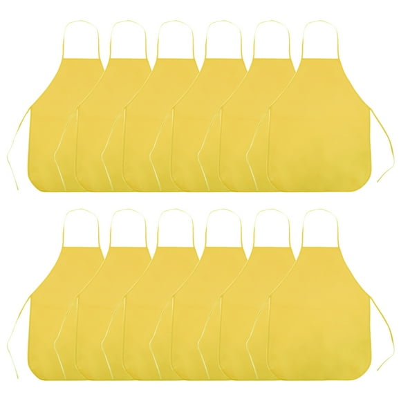(Prix/12 Paquets)Opromo Lot de 12 Tabliers Unisexes Colorés pour Enfants en Non-Tissé pour Bricolage Peinture Artiste-Jaune-P