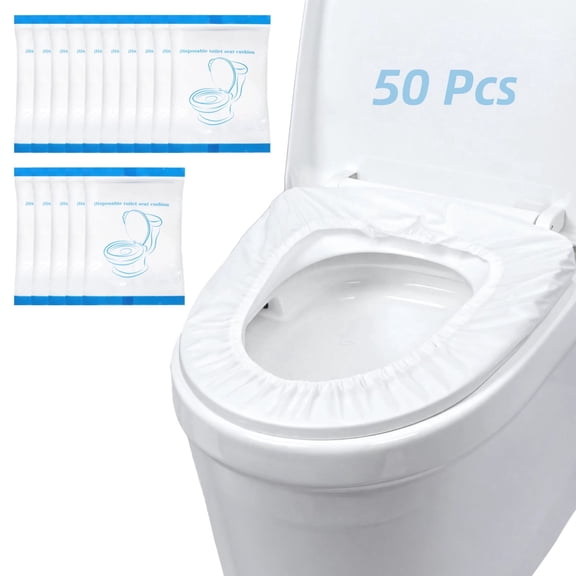 Disposable Toilet Seat Covers, 50 Pcs Individually Wrapped, Waterproof & Elastic Universal Fit for Travel, Hotel, Public Restroom Hygiene