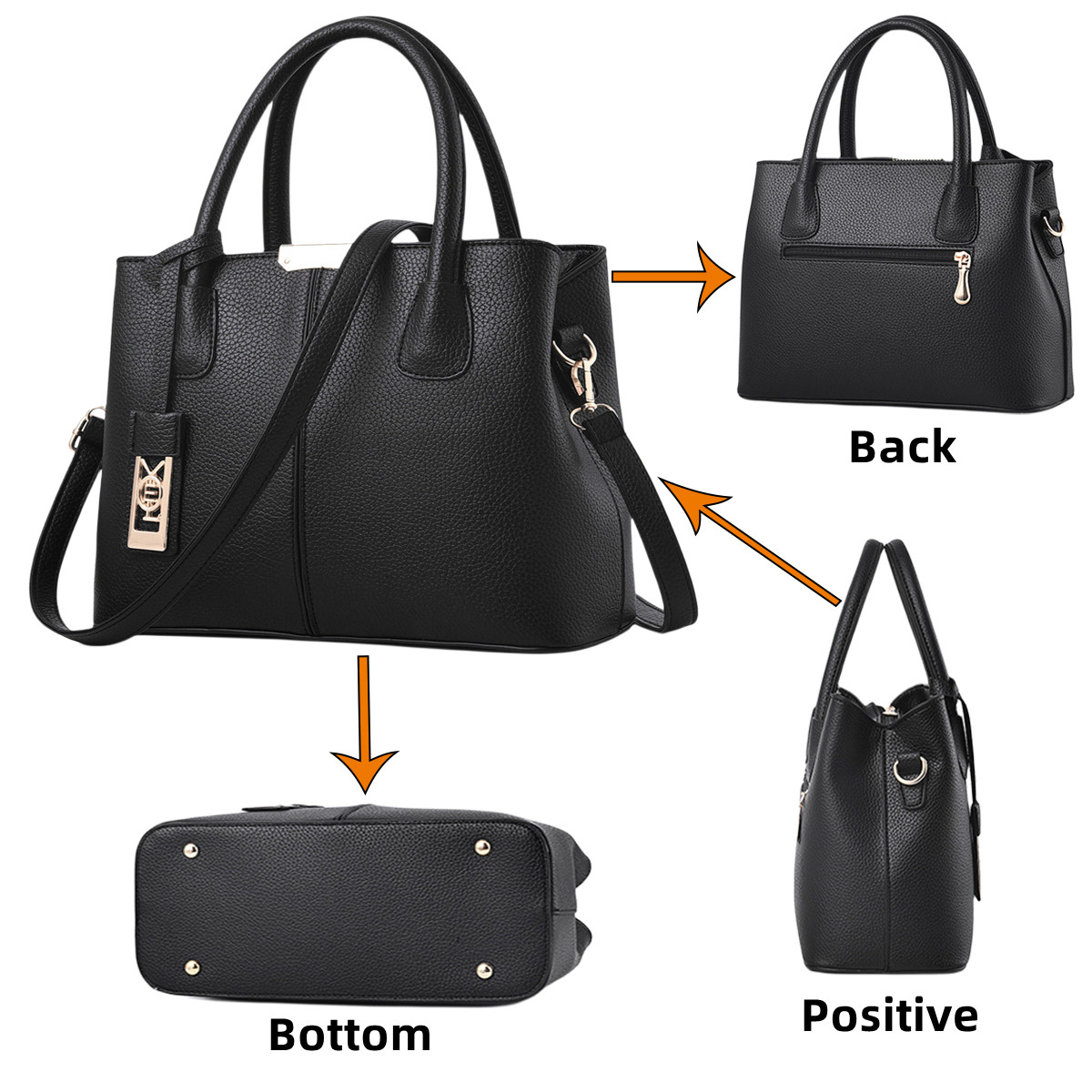 Kabuer Women's PU Leather Tote Handbag with Shoulder,Black