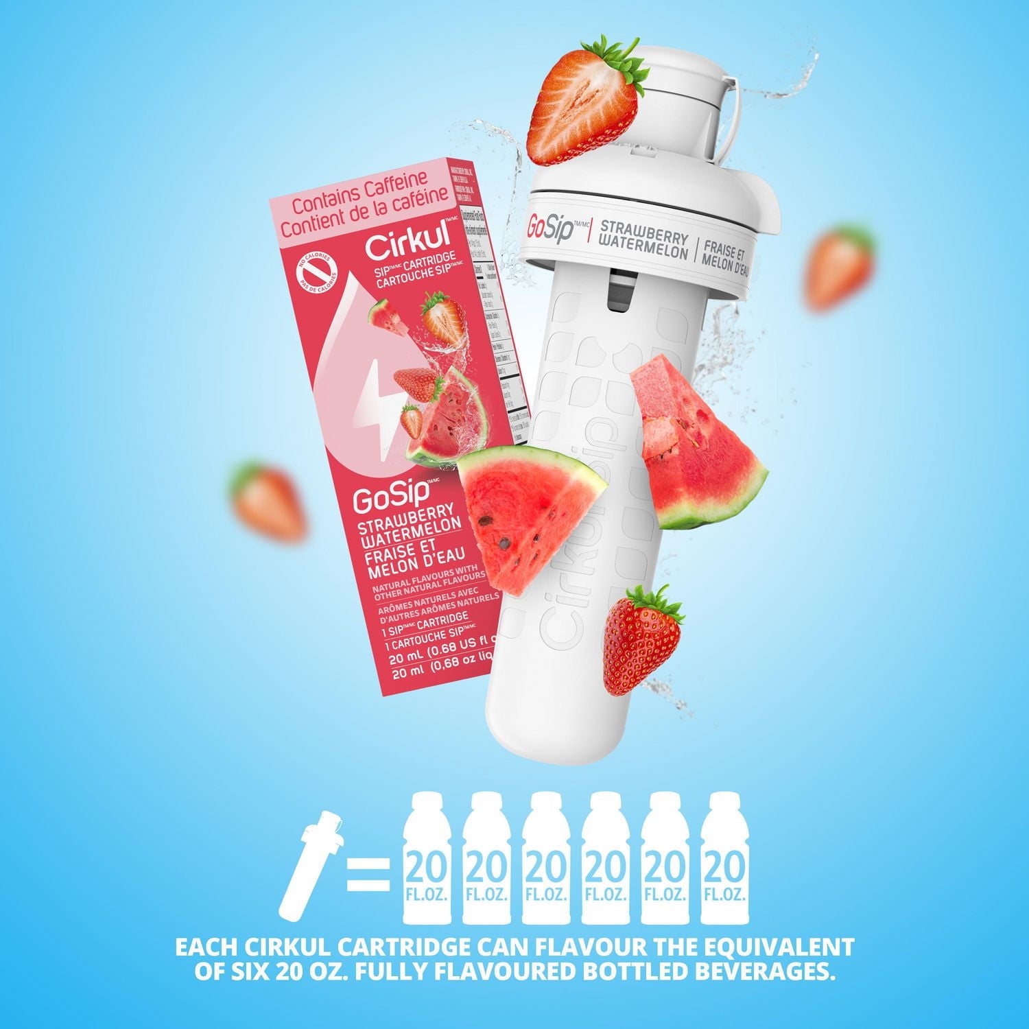 Cirkul GoSip Aromatisant d’eau à saveur de Fraise-Melon d’eau, paquet d’un cartouche CKL Fraise Et Melon