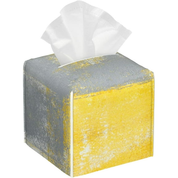 Gray Yellow Abstract Art Square Tissue Box Cover, Cube Tissue Box Holder, Table Tissue Box