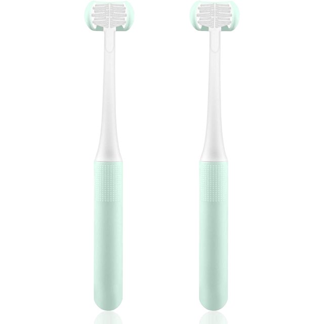 3 Sided Toothbrushes for Kids, Children Manual 3-Sides Toothbrush Soft Gentle Clean Tooth (Blue-2pcs)