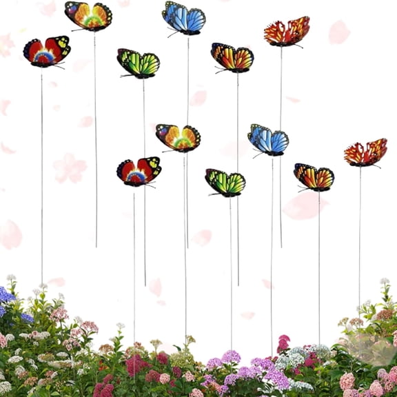 15PCS Butterfly Stakes for Bugs, Fake Butterfly, Waterproof Butterflies Ornaments, Moving Yard Ornaments Garden Hat (2.8inch)Q