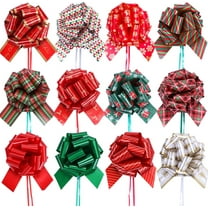 12PCS Christmas Gift Wrap Pull Bows with Ribbon 5" for Xmas Present Wrapping, Christmas Decorations, Florist